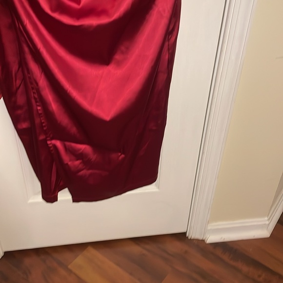 Grace Karin Red Burgundy Stretch Satin High Neck Sheath Dress 2X - Picture 6 of 11